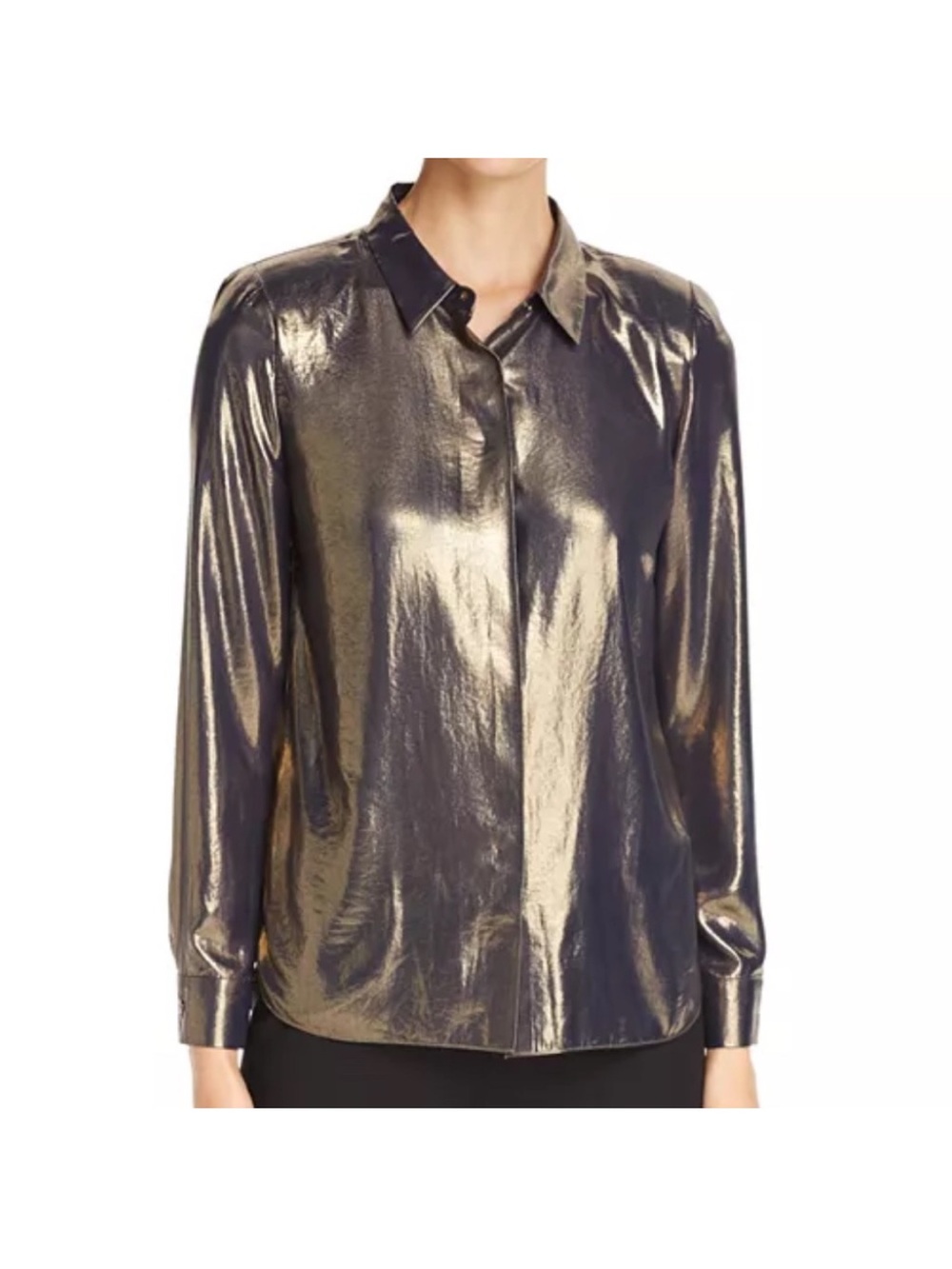 Elie Tahari Metallic Button-Front Shirt - Gold